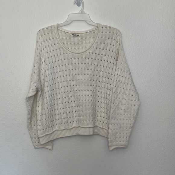 Roxy Womans White Sweater Boho Boxy Beachy Medium - Picture 1 of 11